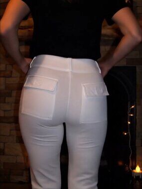 DOUBLE HEART  /  VINTAGE Y2K / CREAM STRETCH DRESS PANTS